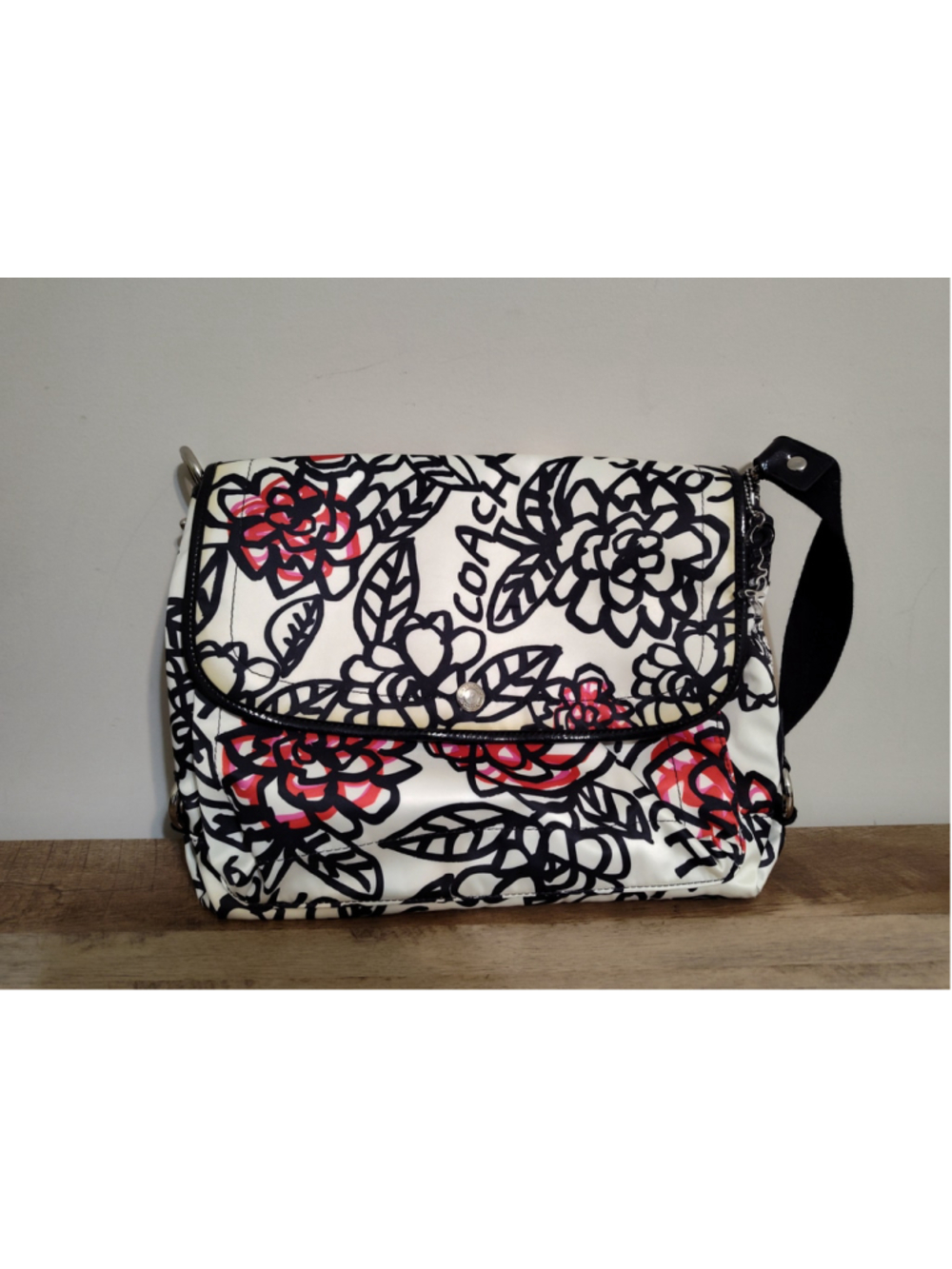 Women's Coach Floral Print Crossbody Bag, One Size, White and Black